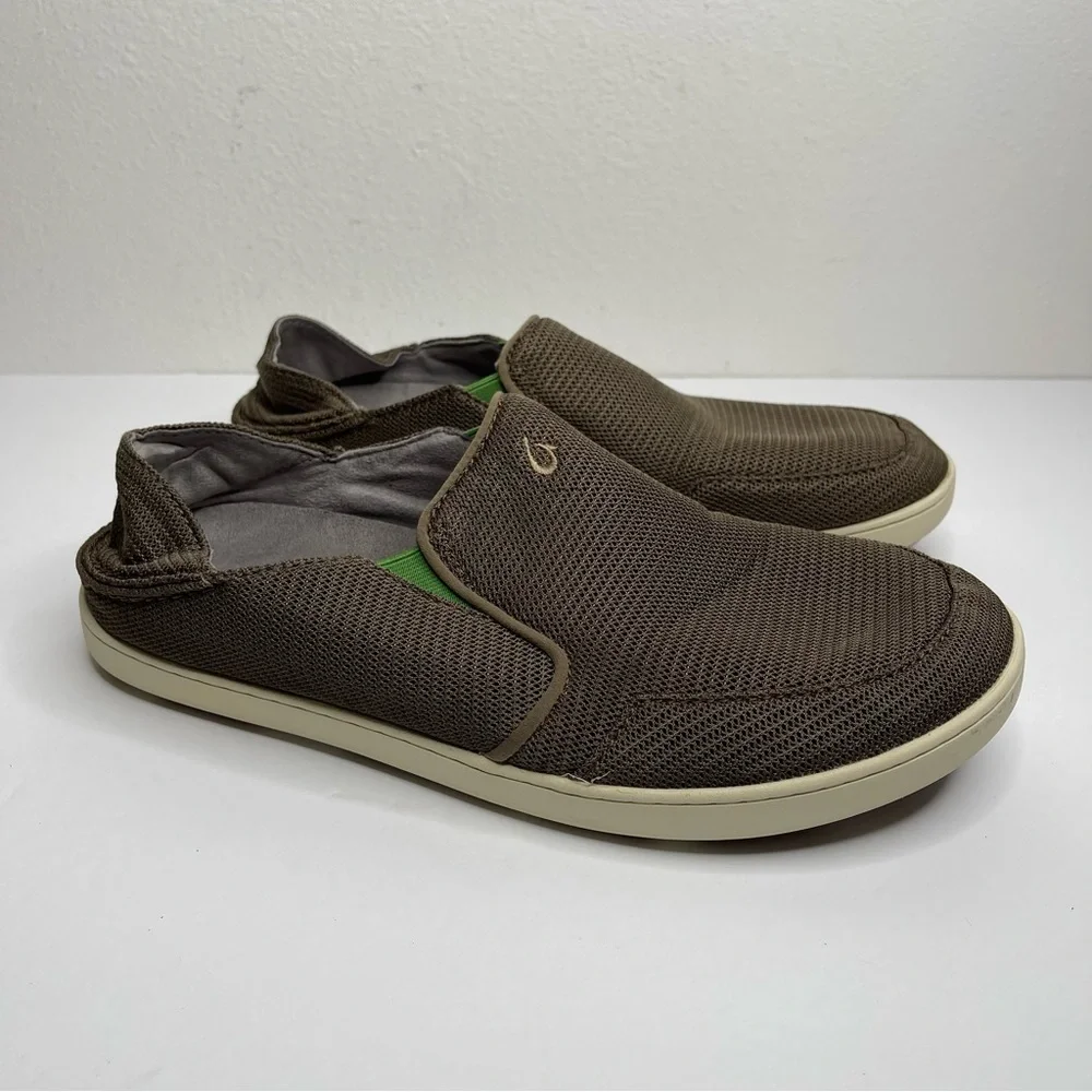 OluKai Nohea Mesh Men's Slip On Casual Loafer Shoes Size 11 Gray Brown/Green